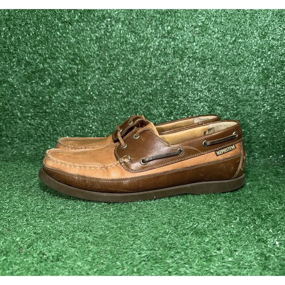 MEPHISTO Men Size 9.5 Brown Leather Hurrikan Boat Shoes Slip‎ On Luxury Sneakers